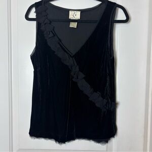 Vintage iCE black velvet top with silk ruffles and trim large